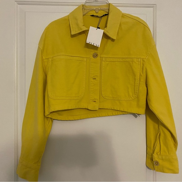 Zara Yellow NEVER WORN tag on, crop jean jacket size:XS - Picture 4 of 5